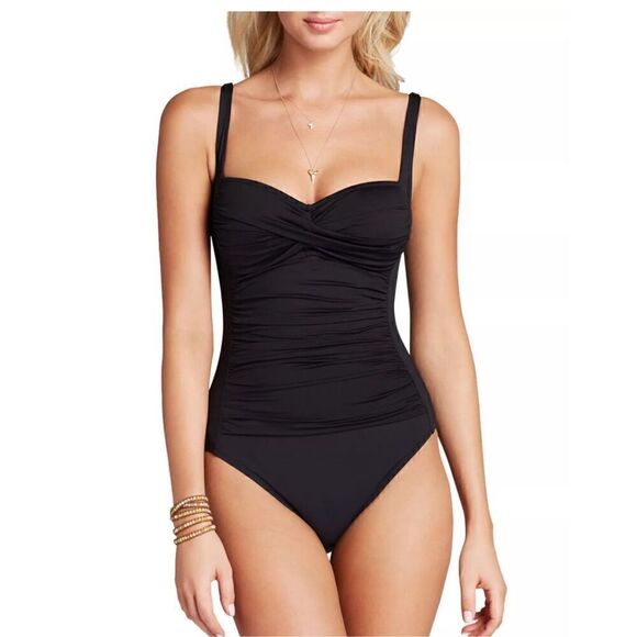 LA BLANCA BY ROD BEATTIE Island Goddess Sweetheart One Piece Black Swimsuit Bath - Picture 1 of 4
